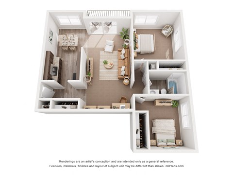 Floor plan for 2 beds, 1 bath, 984 sqft
